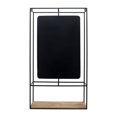 METAL/WOOD 36"H WALL SHELF WITH MIRROR, BLACK/BROW - Al Rugaib Furniture