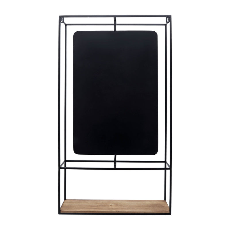 METAL/WOOD 36"H WALL SHELF WITH MIRROR, BLACK/BROW - Al Rugaib Furniture