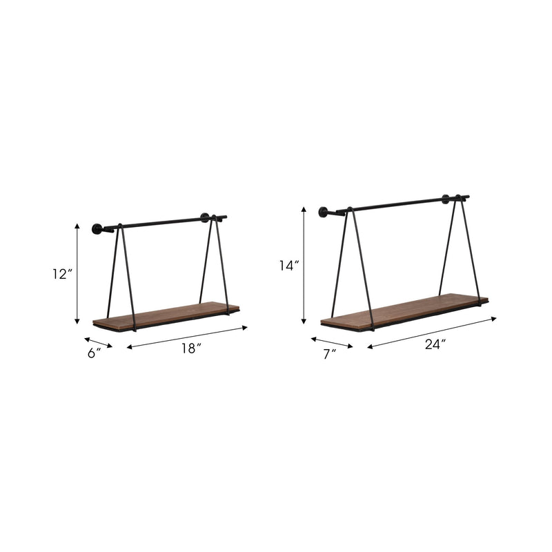 METAL/WOOD, S/2 12/14"H SWING LIKE WALL SHELVES, B - Al Rugaib Furniture
