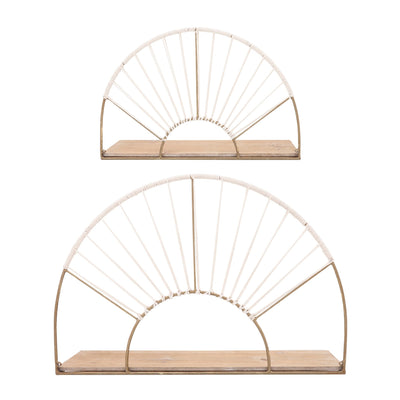 METAL/WOOD, S/2 13/16"H ARCHED WALL SHELVES, GOLD - Al Rugaib Furniture