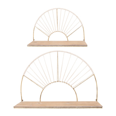 METAL/WOOD, S/2 13/16"H ARCHED WALL SHELVES, GOLD - Al Rugaib Furniture