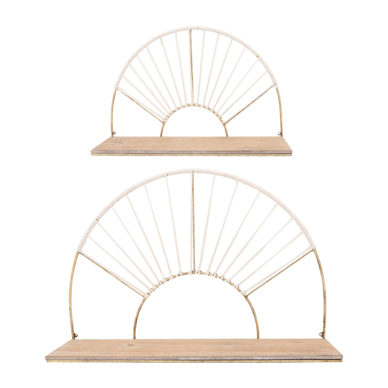 METAL/WOOD, S/2 13/16"H ARCHED WALL SHELVES, GOLD - Al Rugaib Furniture