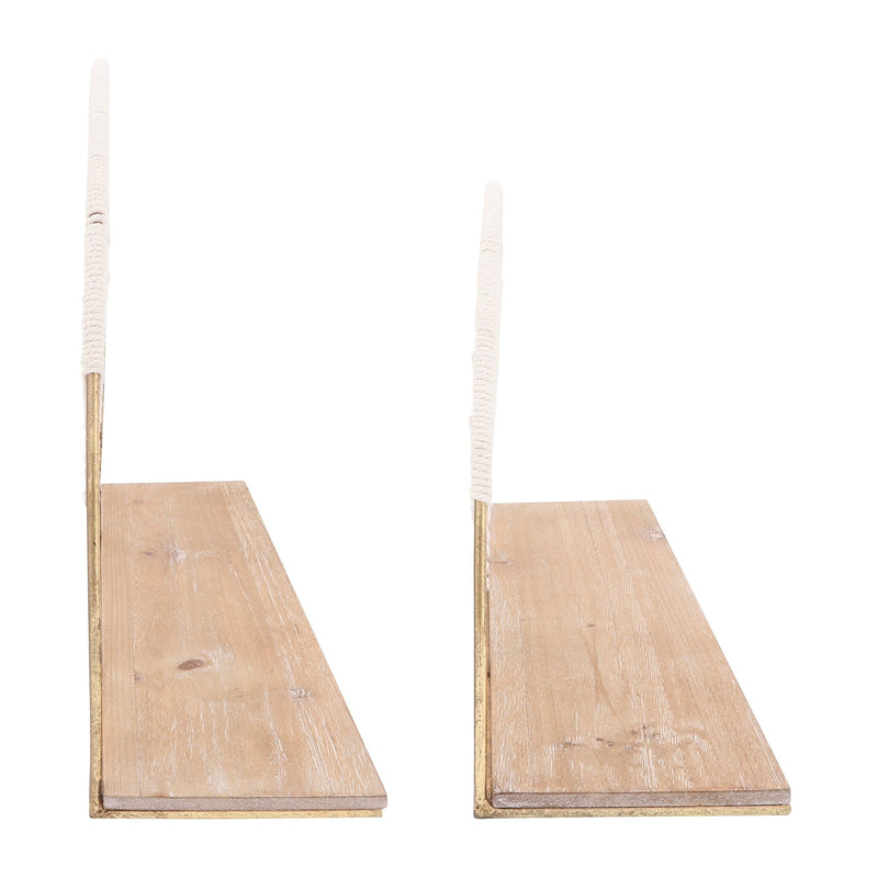 METAL/WOOD, S/2 13/16"H ARCHED WALL SHELVES, GOLD - Al Rugaib Furniture