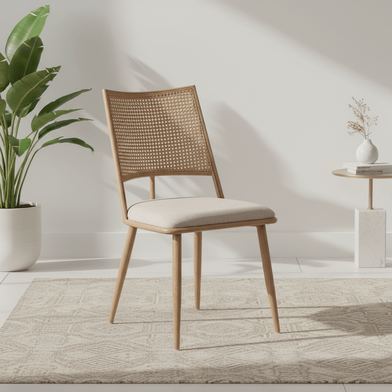 Mila Dining chair – with rattan back, armless Dining Chair| Otath