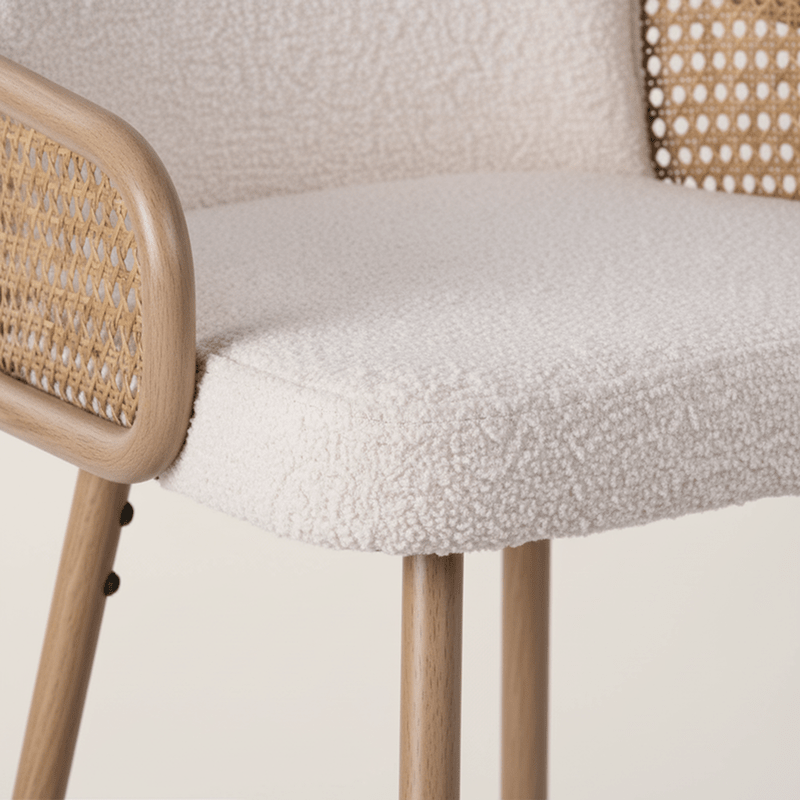 Milano Bar chair – bouclé with curved back and rattan panel Bar Stool| Otath
