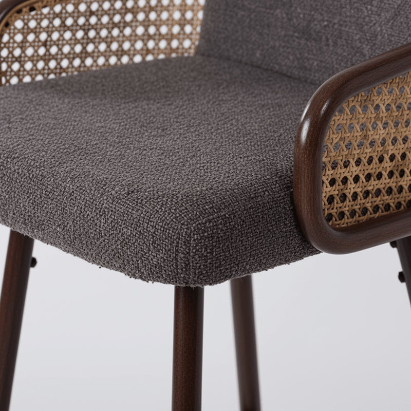 Milano Bar chair – bouclé with curved back and rattan panel Bar Stool| Otath