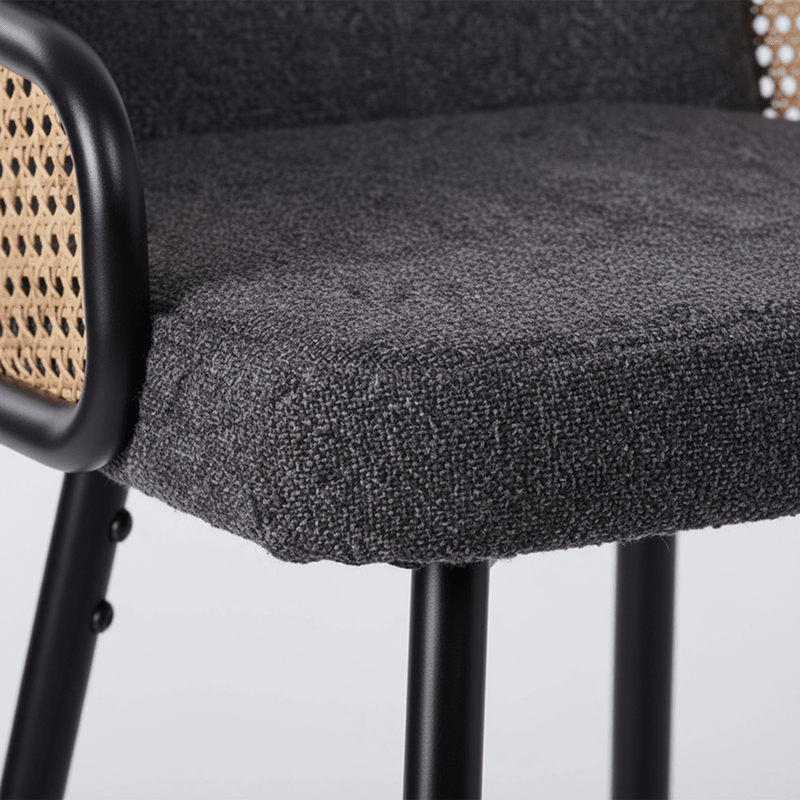 Milano Bar chair – bouclé with curved back and rattan panel Bar Stool| Otath