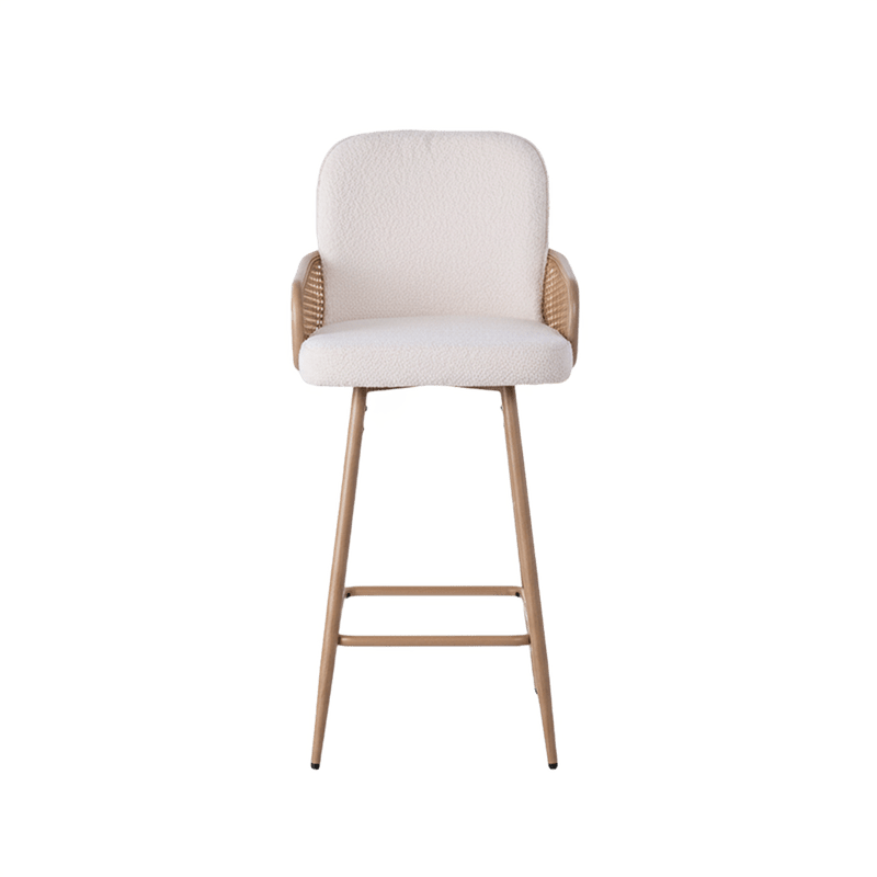 Milano Bar chair – bouclé with curved back and rattan panel Bar Stool| Otath