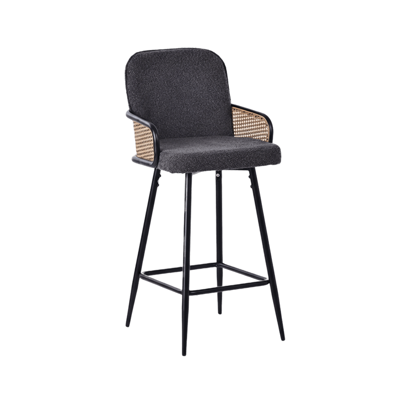 Milano Bar chair – bouclé with curved back and rattan panel Bar Stool| Otath