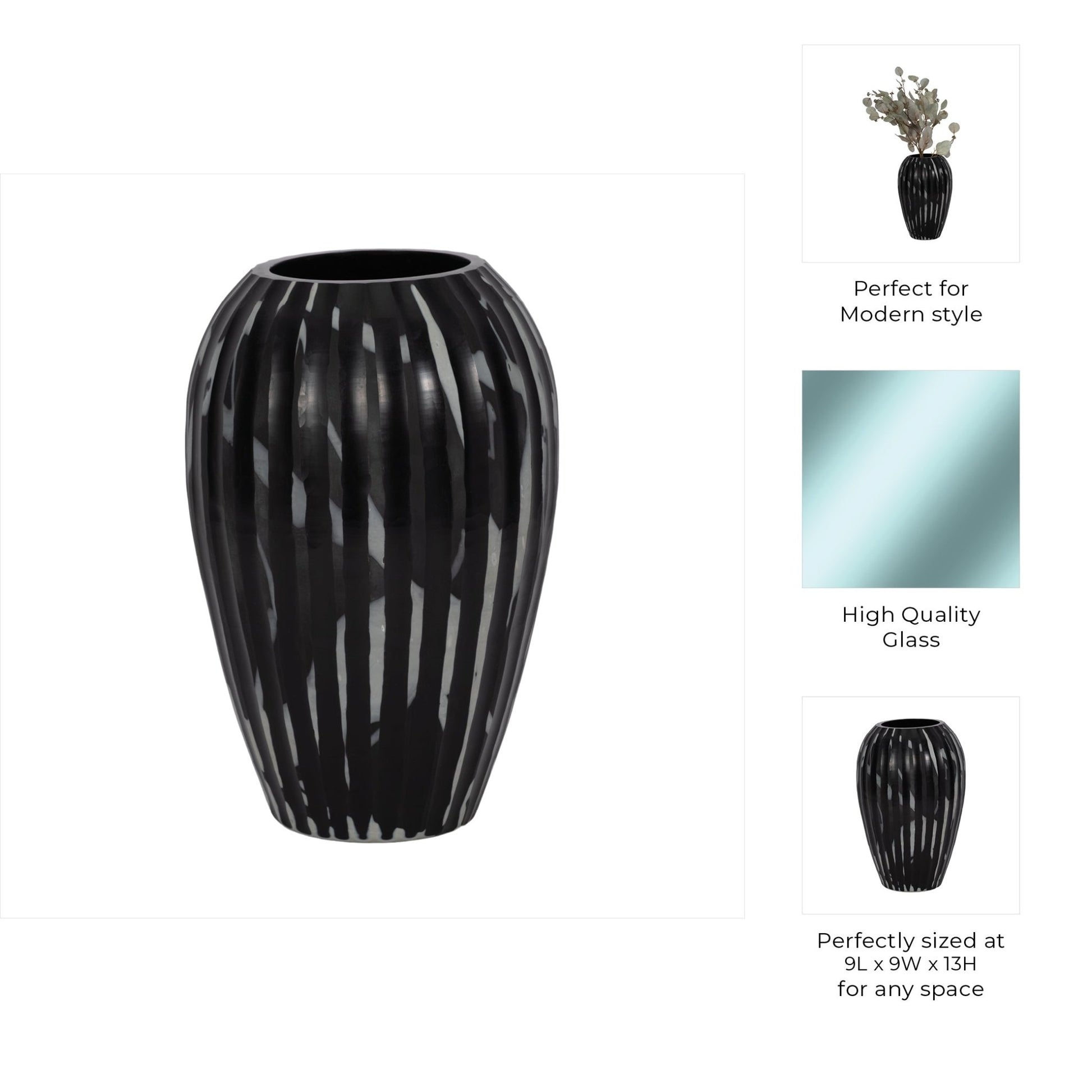MINERVA BLACK AND WHITE GLASS VASE Vases and Jars| Sagebrook Home