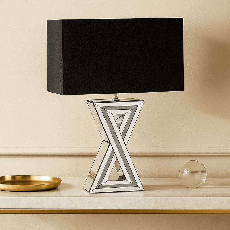 MIRRORED 28" X TABLE LAMP, SILVER - Al Rugaib Furniture