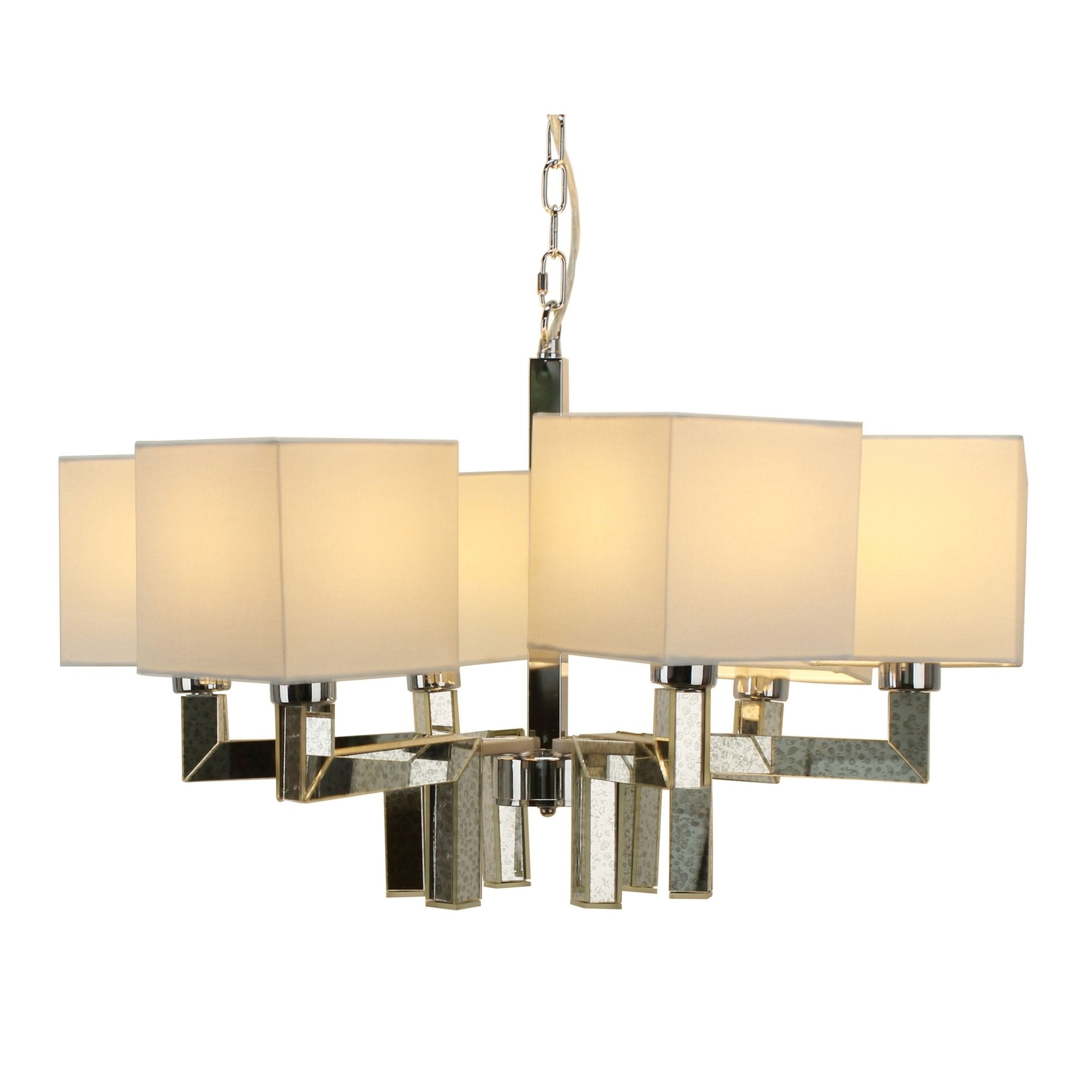 MIRRORED 6 LIGHT CHANDELIER, SILVER chandeliers| Sagebrook Home