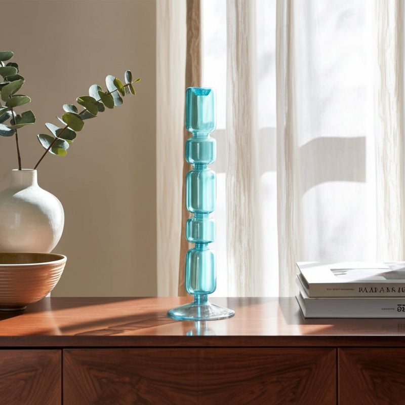 Mixed Bubble Taper Candleholder, Blue - Al Rugaib Furniture