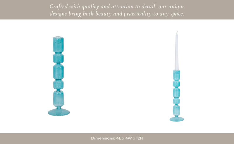 Mixed Bubble Taper Candleholder, Blue - Al Rugaib Furniture