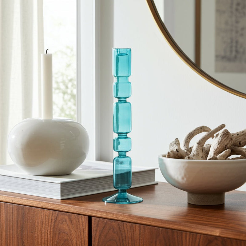 Mixed Bubble Taper Candleholder, Blue - Al Rugaib Furniture
