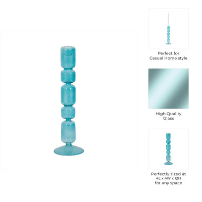 Mixed Bubble Taper Candleholder, Blue - Al Rugaib Furniture