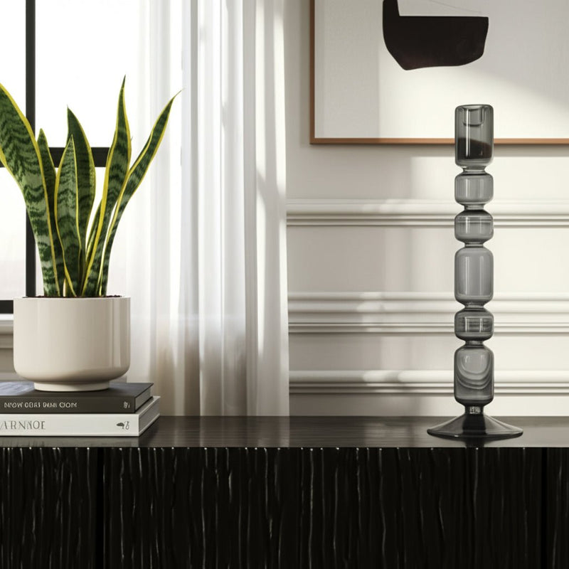 Mixed Bubble Taper Candleholder, Smoke - Al Rugaib Furniture