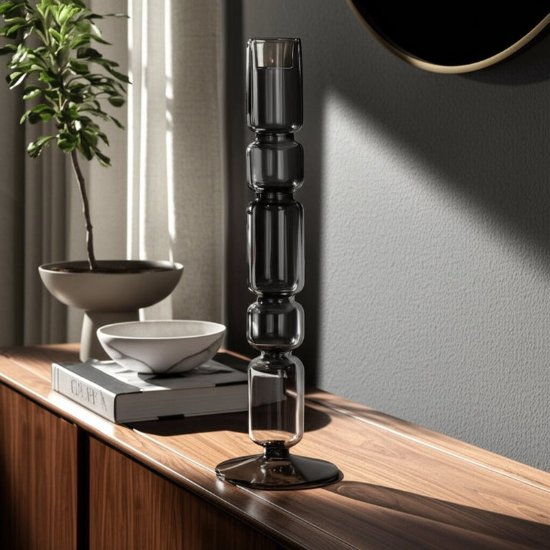 Mixed Bubble Taper Candleholder, Smoke - Al Rugaib Furniture