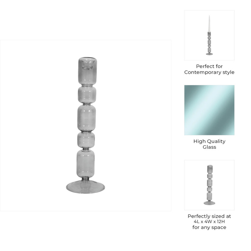 Mixed Bubble Taper Candleholder, Smoke - Al Rugaib Furniture