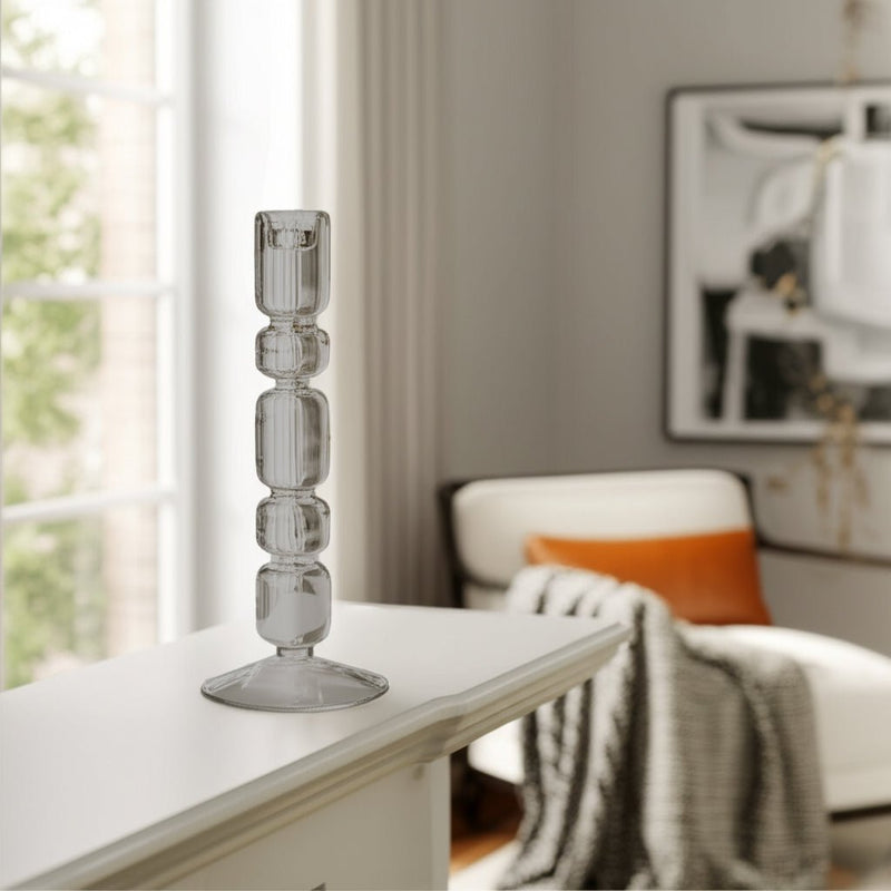 Mixed Bubble Taper Candleholder, Smoke - Al Rugaib Furniture