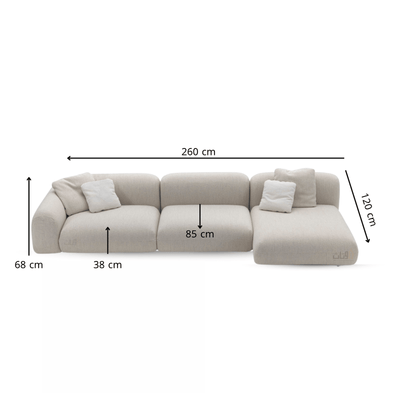 Modern 3 - Seater Sofa with Chaise Lounge - Off - White - Al Rugaib Furniture