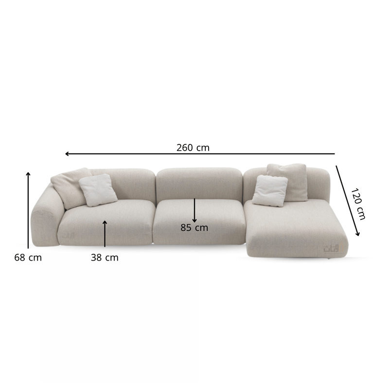 Modern 3 - Seater Sofa with Chaise Lounge - Off - White - Al Rugaib Furniture