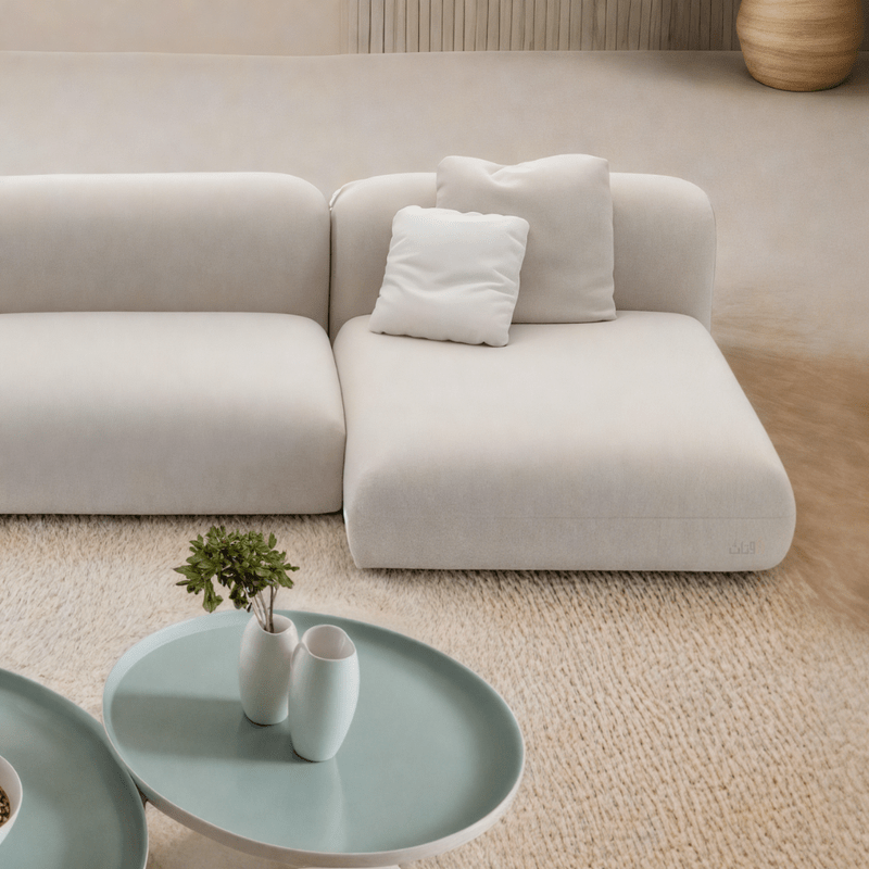 Modern 3 - Seater Sofa with Chaise Lounge - Off - White - Al Rugaib Furniture