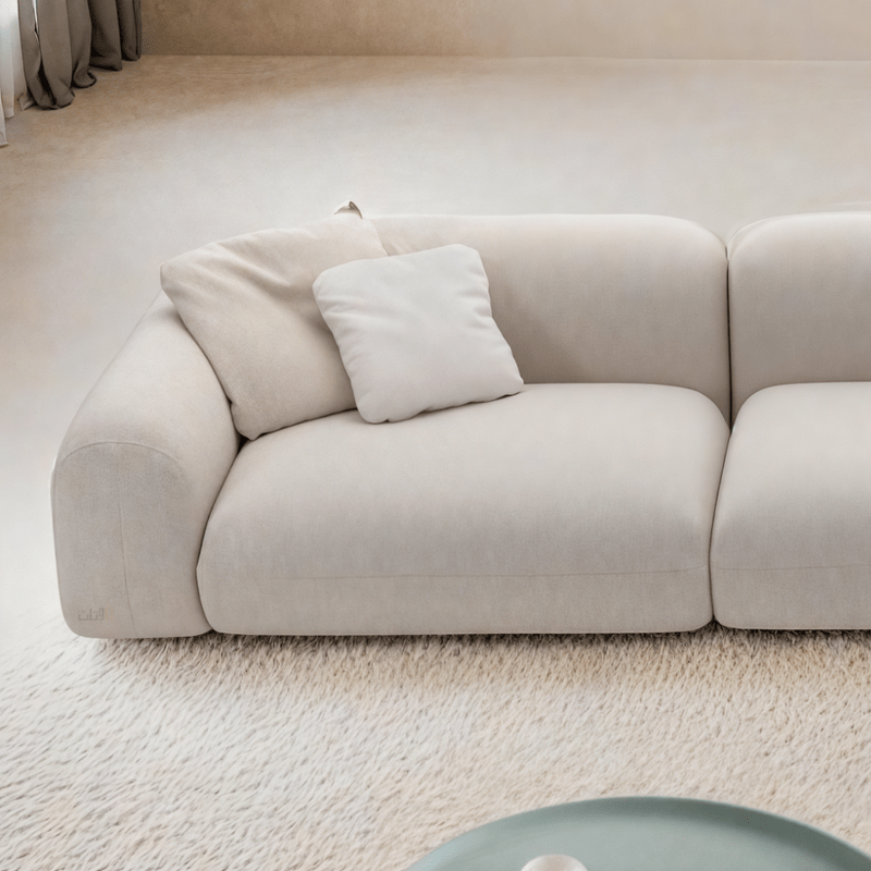 Modern 3-Seater Sofa with Chaise Lounge - Off-White Corner Sofas| Otath