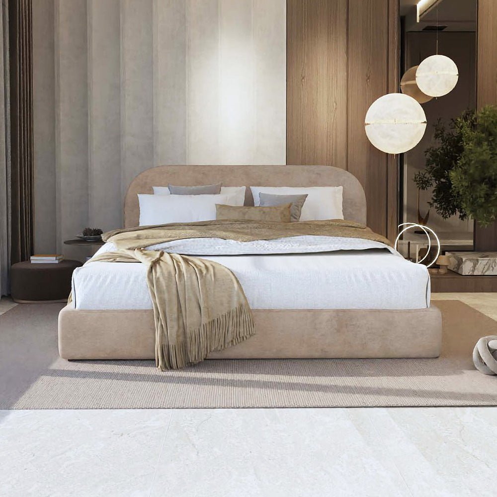 Modern Beige Chenille Bed by Alhome 200x200 Beds| Alhome