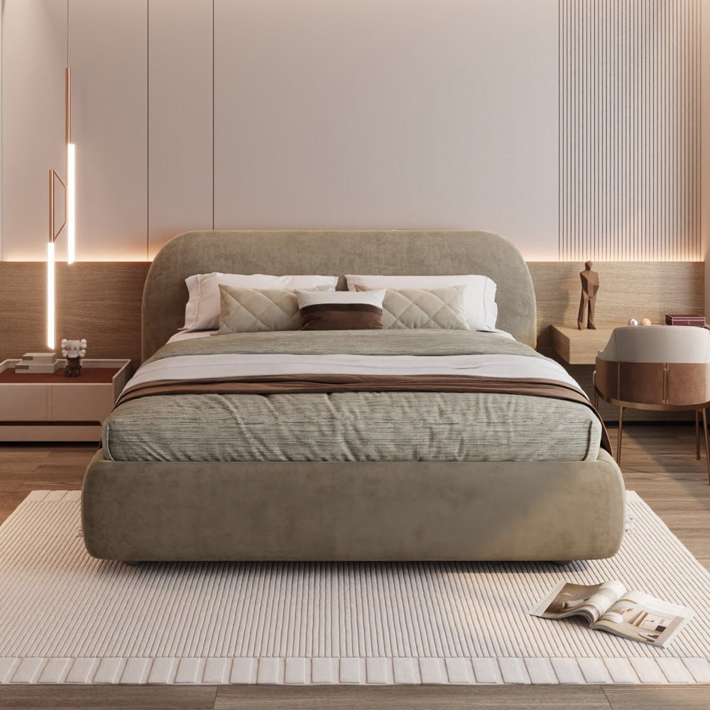 Modern Brown Chenille Bed by Alhome 200x200 Beds| Alhome