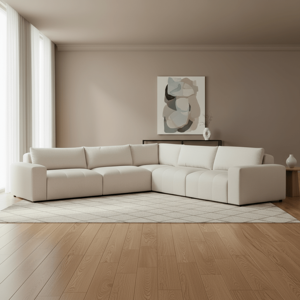 Modern Chanel L-Shape Sofa- Beige - 312x312x85x85 cm - By Alhome Sofas & Loveseats| Alhome