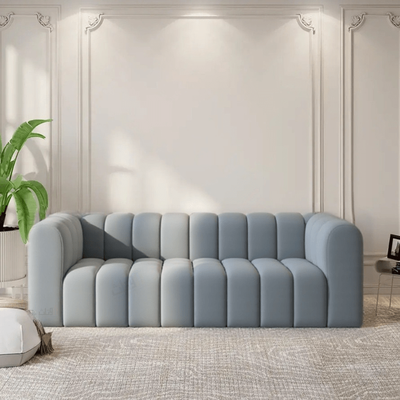 Modern Channel-Tufted 3-Seater Sofa - Grey Sofa| Otath