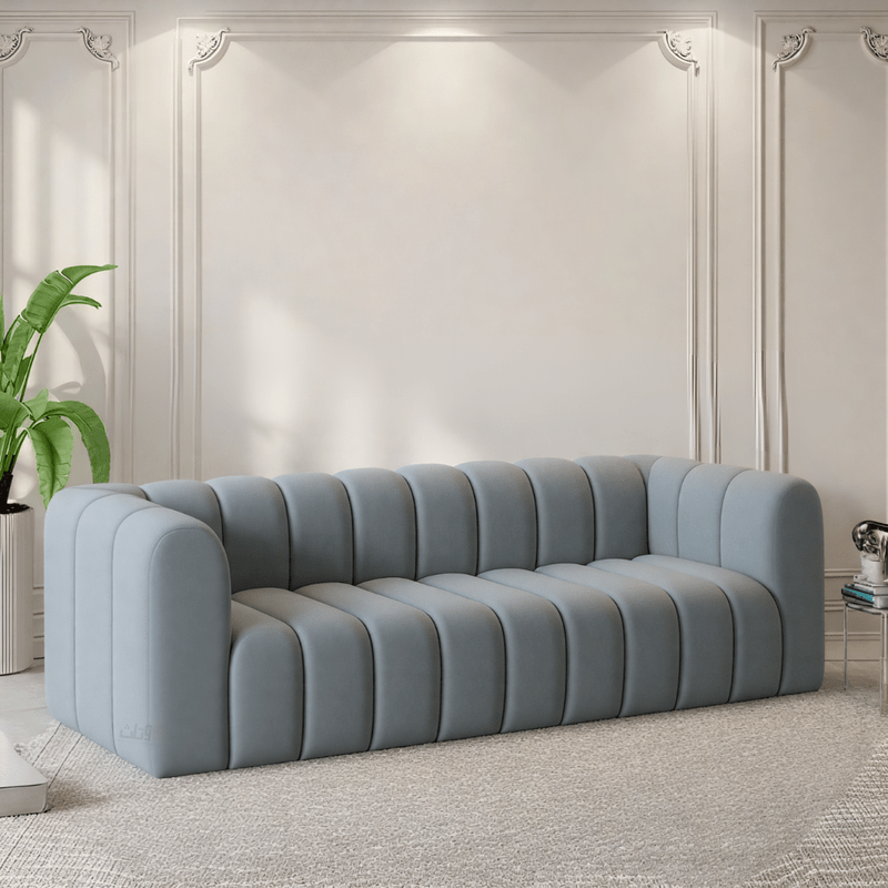 Modern Channel-Tufted 3-Seater Sofa - Grey Sofa| Otath
