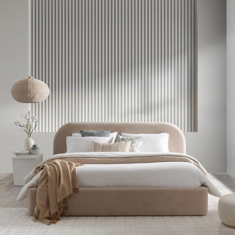 Modern Chenille Bed Frame by Alhome - Beige - Al Rugaib Furniture