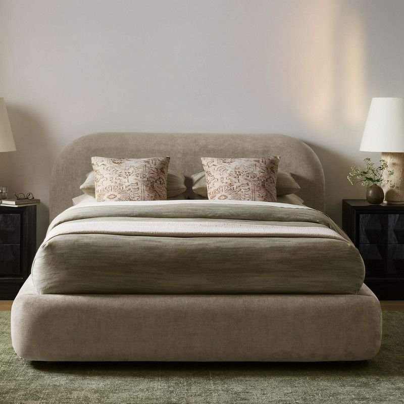 Modern Chenille Bed Frame by Alhome - Brown Beds| Alhome