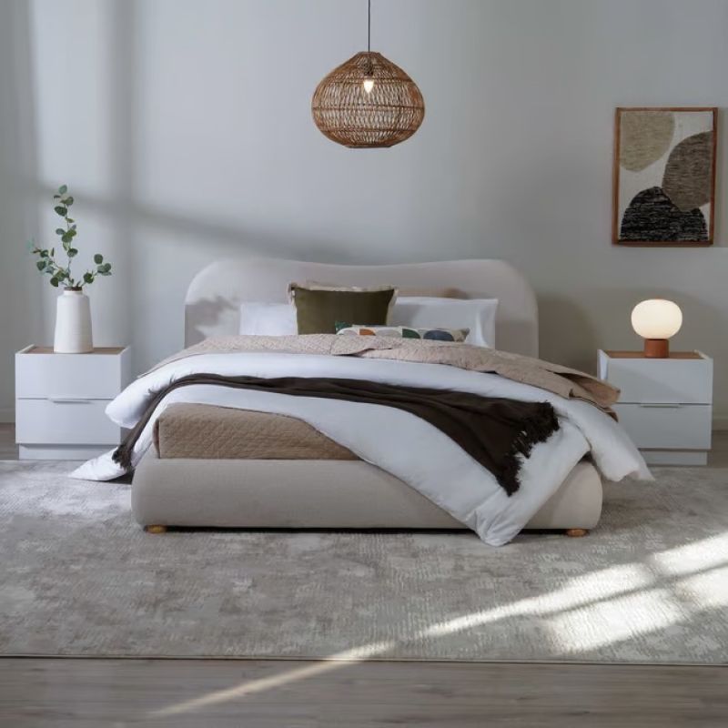 Modern Chenille Bed Frame by Alhome - Light Biege - Al Rugaib Furniture