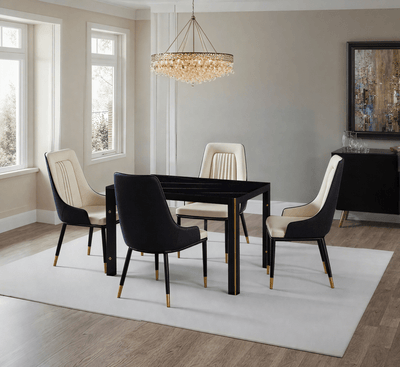 Modern dining set with 4 chairs and a black artificial marble table with golden accents. - Al Rugaib Furniture