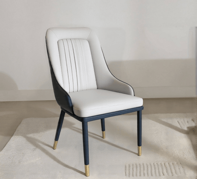 Modern dining set with an artificial marble table and dual - tone gray chairs. - Al Rugaib Furniture