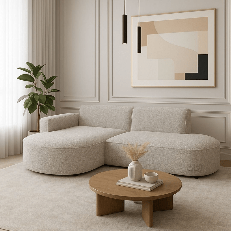Modern L - Shaped Sofa with Sleek Curved Lines – off - white - Al Rugaib Furniture