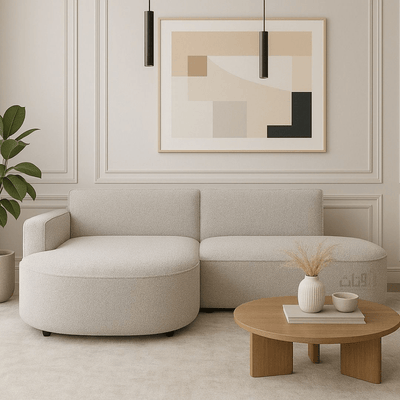 Modern L - Shaped Sofa with Sleek Curved Lines – off - white - Al Rugaib Furniture