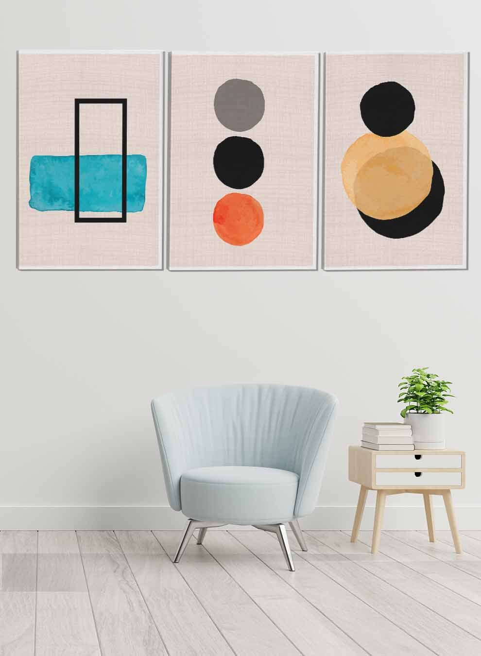 Modern Rectangle And Circles Abstract Paintings(set of 3) Paintings & Pictures| LOWHA
