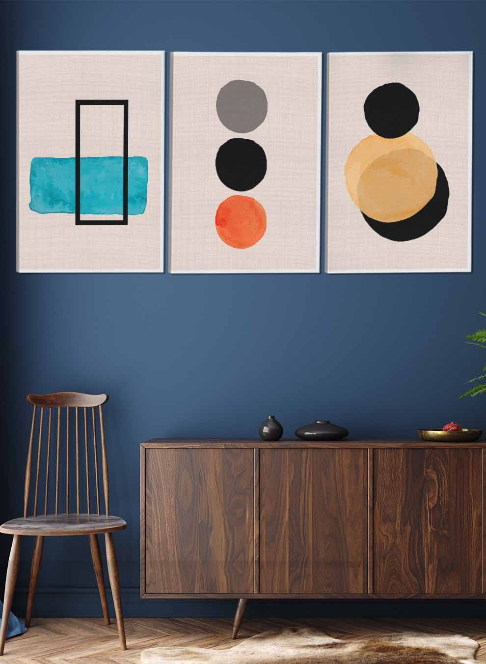 Modern Rectangle And Circles Abstract Paintings(set of 3) Paintings & Pictures| LOWHA
