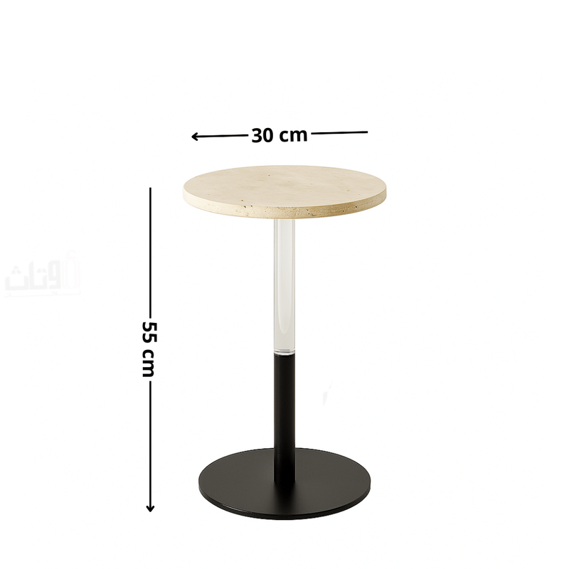Modern Side Table – Travertine Top with Black Metal Base - Al Rugaib Furniture