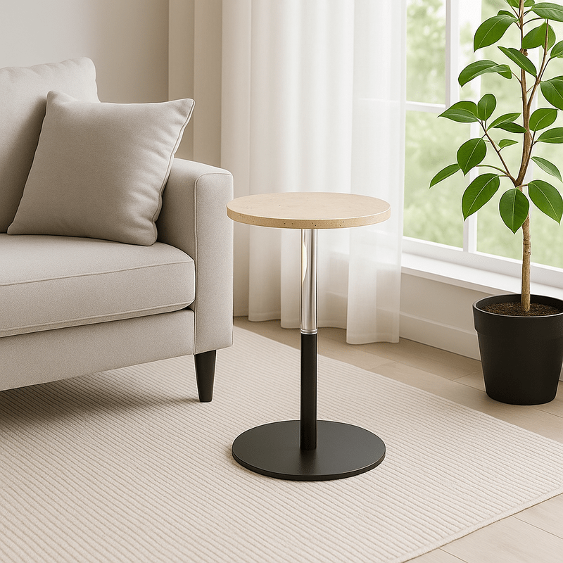 Modern Side Table – Travertine Top with Black Metal Base - Al Rugaib Furniture