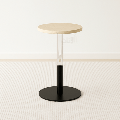 Modern Side Table – Travertine Top with Black Metal Base - Al Rugaib Furniture