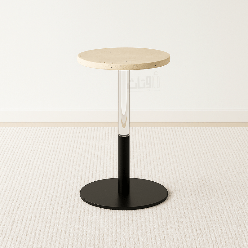Modern Side Table – Travertine Top with Black Metal Base - Al Rugaib Furniture
