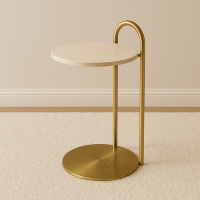 Modern Side Table – Travertine Top with Elegant Gold Stainless Steel Base - Al Rugaib Furniture