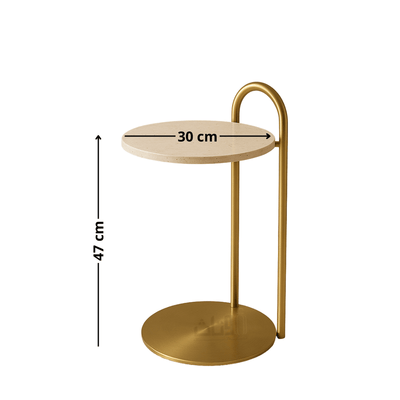 Modern Side Table – Travertine Top with Elegant Gold Stainless Steel Base - Al Rugaib Furniture