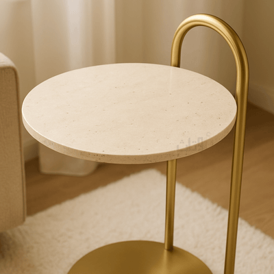 Modern Side Table – Travertine Top with Elegant Gold Stainless Steel Base - Al Rugaib Furniture