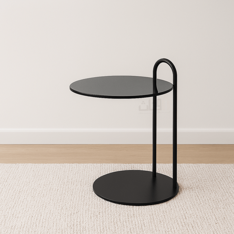 Modern Side Table with Black Glass Top and Matte Black Metal Frame End Table| Otath